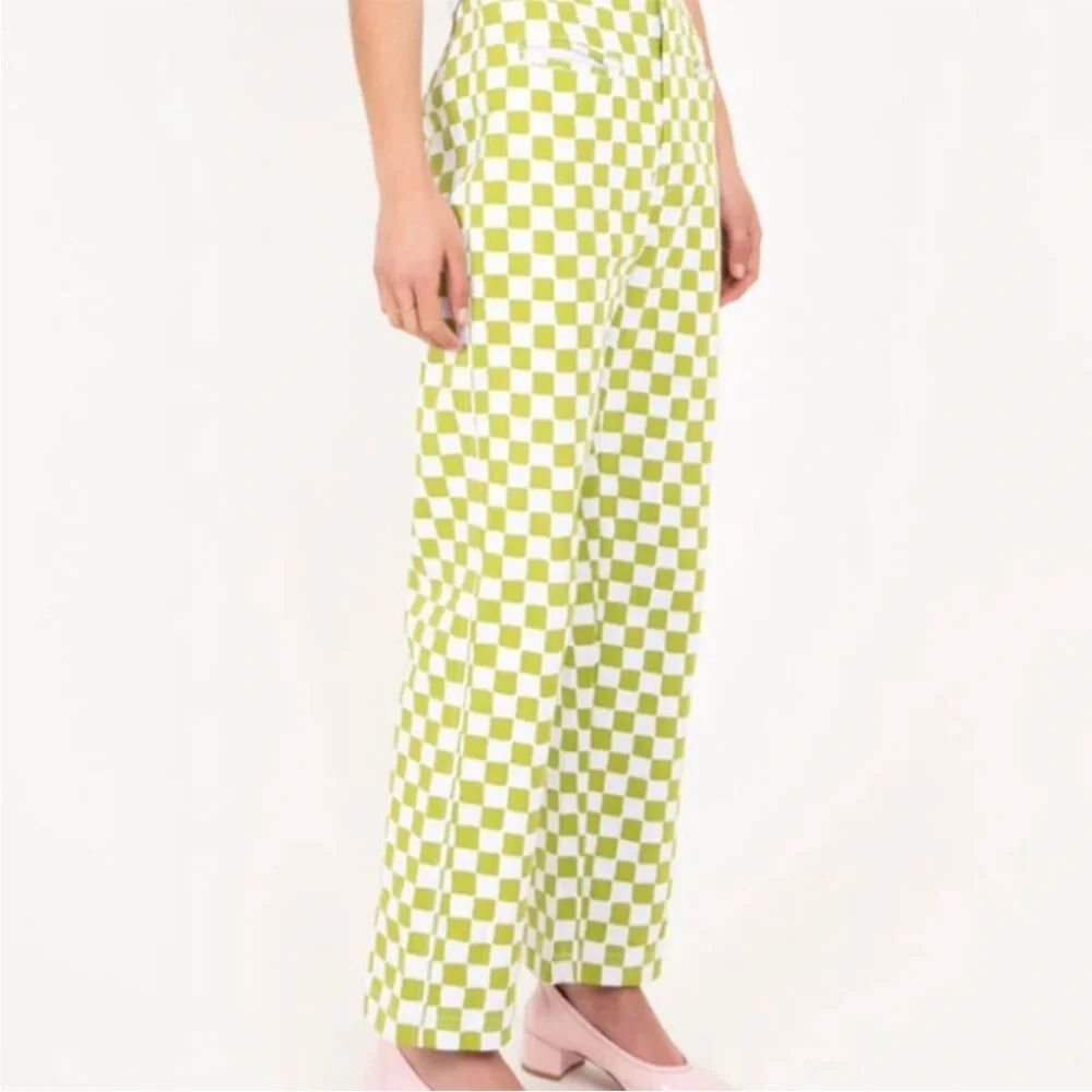 EMMA MULHOLLAND on Holiday Check Kokomo Pant Olive Zip Closure 100% Cotton  L‎